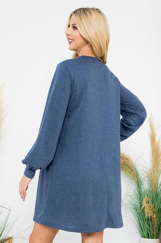 RIAH FASHION Comfy Long Sleeve Dress - Women's Casual Pocket Maternity Dresses, Hacci, French Terry in Saudi Arabia