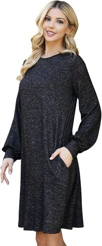 RIAH FASHION Comfy Long Sleeve Dress - Women's Casual Pocket Maternity Dresses, Hacci, French Terry in Saudi Arabia