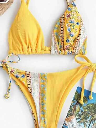 GORGLITTER Women's High Cut Thong Swimsuit Colorblock Triangle Top Bikini Set Bathing Suitt in Saudi Arabia