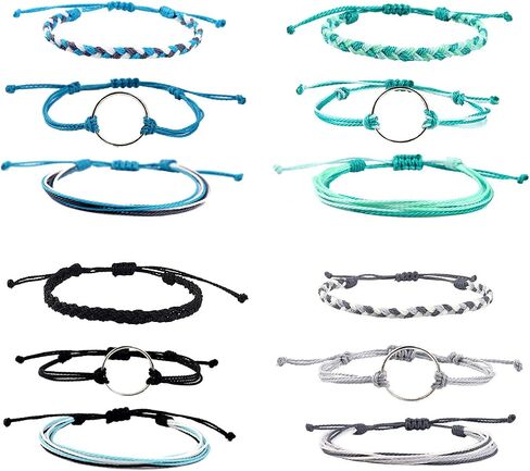 Pingyongchang 12pcs Surfer Wave String Braided Bracelets Anklet for Women Handmade Boho Jewelry Waterproof Beach Bead Adjustable Friendship Charm Bracelets Set Pack in Saudi Arabia