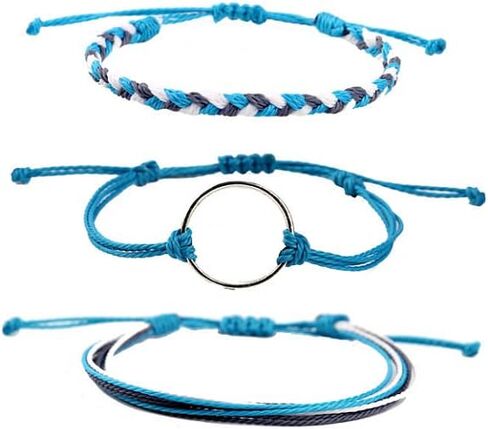 Pingyongchang 12pcs Surfer Wave String Braided Bracelets Anklet for Women Handmade Boho Jewelry Waterproof Beach Bead Adjustable Friendship Charm Bracelets Set Pack in Saudi Arabia