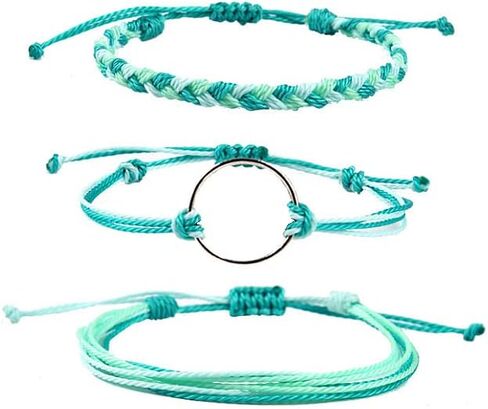 Pingyongchang 12pcs Surfer Wave String Braided Bracelets Anklet for Women Handmade Boho Jewelry Waterproof Beach Bead Adjustable Friendship Charm Bracelets Set Pack in Saudi Arabia