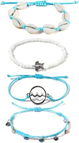 Pingyongchang 12pcs Surfer Wave String Braided Bracelets Anklet for Women Handmade Boho Jewelry Waterproof Beach Bead Adjustable Friendship Charm Bracelets Set Pack in Saudi Arabia