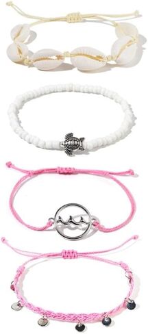 Pingyongchang 12pcs Surfer Wave String Braided Bracelets Anklet for Women Handmade Boho Jewelry Waterproof Beach Bead Adjustable Friendship Charm Bracelets Set Pack in Saudi Arabia