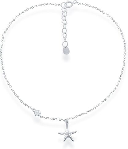 Beaux Bijoux Sterling Silver Italian Diamond-Cut Flip Flop, Foot Print, Sanddollar, Turtle, Palm tree, Starfish w/Zirconia 9+1" Anklet Bracelet in Saudi Arabia