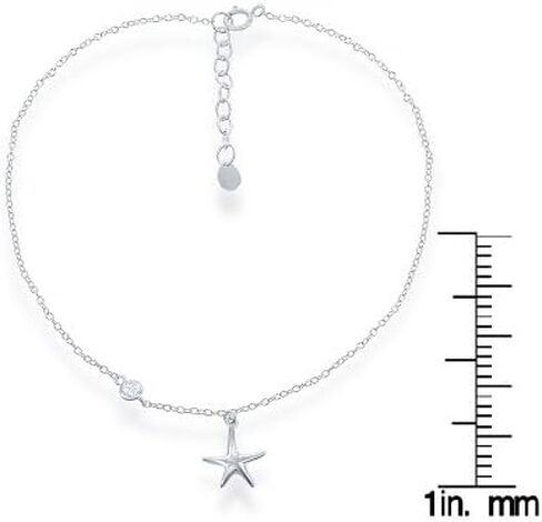 Beaux Bijoux Sterling Silver Italian Diamond-Cut Flip Flop, Foot Print, Sanddollar, Turtle, Palm tree, Starfish w/Zirconia 9+1" Anklet Bracelet in Saudi Arabia