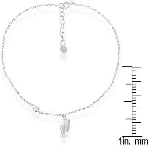 Beaux Bijoux Sterling Silver Italian Diamond-Cut Flip Flop, Foot Print, Sanddollar, Turtle, Palm tree, Starfish w/Zirconia 9+1" Anklet Bracelet in Saudi Arabia