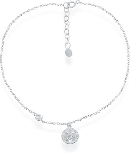 Beaux Bijoux Sterling Silver Italian Diamond-Cut Flip Flop, Foot Print, Sanddollar, Turtle, Palm tree, Starfish w/Zirconia 9+1" Anklet Bracelet in Saudi Arabia