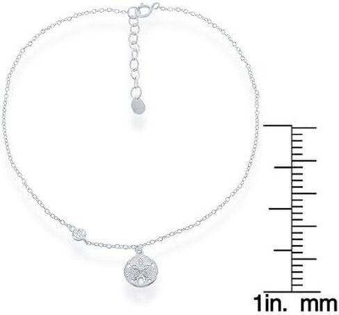 Beaux Bijoux Sterling Silver Italian Diamond-Cut Flip Flop, Foot Print, Sanddollar, Turtle, Palm tree, Starfish w/Zirconia 9+1" Anklet Bracelet in Saudi Arabia