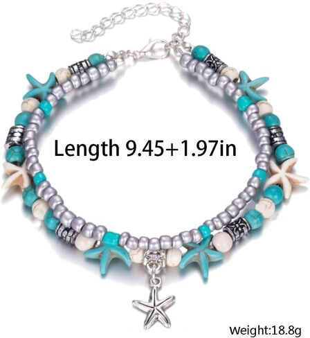 هدايا دولفين للنساء، سوار كاحل أنيق بوهو بطبقة مزدوجة قابل للتعديل مصنوع يدويًا باللون الفيروزي مطرز بالخرز للفتيات المراهقات هدايا المجوهرات in Kuwait