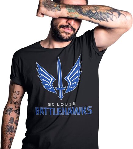 تي شيرت رجالي من St Louis Battlehawks من القطن بياقة دائرية وأكمام قصيرة تي شيرت مطبوع in Saudi Arabia