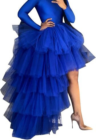 Women's Tiered High Low Maxi Tutu Skirt Puffy Custom Made Mesh Engagement Elastic Waist Irregular Mesh Evening Half Dress in Saudi Arabia