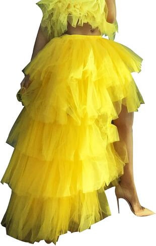 Women's Tiered High Low Maxi Tutu Skirt Puffy Custom Made Mesh Engagement Elastic Waist Irregular Mesh Evening Half Dress in Saudi Arabia