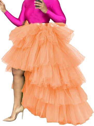 Women's Tiered High Low Maxi Tutu Skirt Puffy Custom Made Mesh Engagement Elastic Waist Irregular Mesh Evening Half Dress in Saudi Arabia