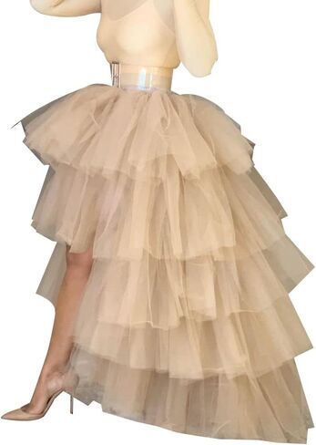 Women's Tiered High Low Maxi Tutu Skirt Puffy Custom Made Mesh Engagement Elastic Waist Irregular Mesh Evening Half Dress in Saudi Arabia