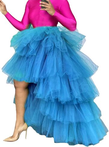 Women's Tiered High Low Maxi Tutu Skirt Puffy Custom Made Mesh Engagement Elastic Waist Irregular Mesh Evening Half Dress in Saudi Arabia