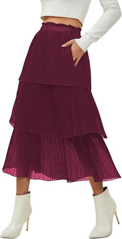 SENFURE Women's Elastic Waist - Chiffon Pleated A-Line Flowy Maxi Skirt in Saudi Arabia