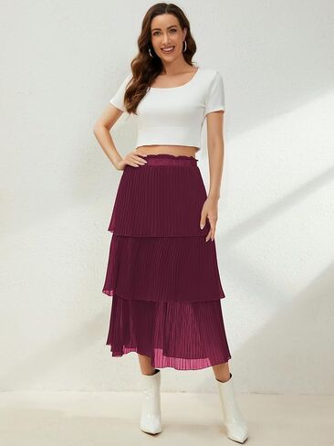 SENFURE Women's Elastic Waist - Chiffon Pleated A-Line Flowy Maxi Skirt in Saudi Arabia