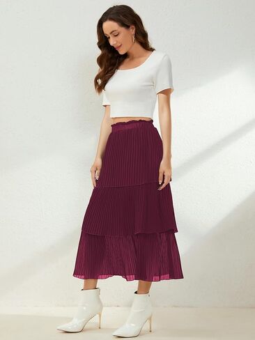 SENFURE Women's Elastic Waist - Chiffon Pleated A-Line Flowy Maxi Skirt in Saudi Arabia