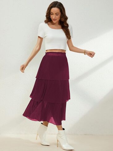 SENFURE Women's Elastic Waist - Chiffon Pleated A-Line Flowy Maxi Skirt in Saudi Arabia