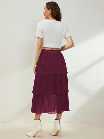 SENFURE Women's Elastic Waist - Chiffon Pleated A-Line Flowy Maxi Skirt in Saudi Arabia