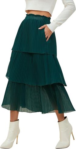 SENFURE Women's Elastic Waist - Chiffon Pleated A-Line Flowy Maxi Skirt in Saudi Arabia