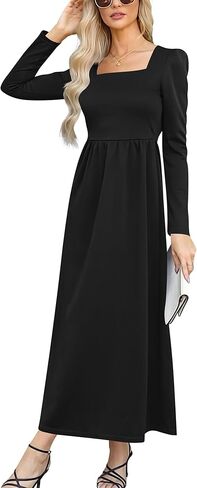 فستان نسائي طويل رسمي من Nova In Sky لعام 2024، كاجوال بأكمام طويلة ورقبة مربعة وحفلات الكوكتيل، فساتين طويلة واسعة على شكل حرف A in Kuwait