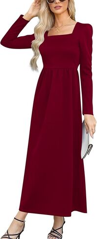 Nova In Sky Women's 2024 Formal Maxi Dress Casual Long Sleeve Square Neck Cocktail Party A Line Flowy Long Dresses in Saudi Arabia