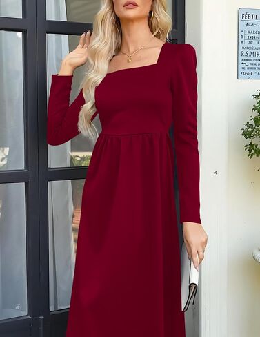 Nova In Sky Women's 2024 Formal Maxi Dress Casual Long Sleeve Square Neck Cocktail Party A Line Flowy Long Dresses in Saudi Arabia
