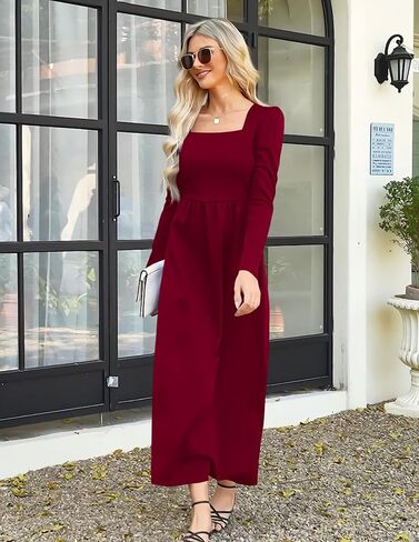 Nova In Sky Women's 2024 Formal Maxi Dress Casual Long Sleeve Square Neck Cocktail Party A Line Flowy Long Dresses in Saudi Arabia