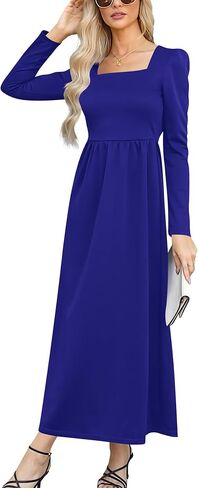 Nova In Sky Women's 2024 Formal Maxi Dress Casual Long Sleeve Square Neck Cocktail Party A Line Flowy Long Dresses in Saudi Arabia