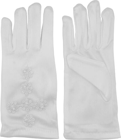 VILLAGE GIFT IMPORTERS White First Communion Gloves | Elegant Lace Cross Applique with Pearlesque Beads in Saudi Arabia