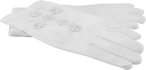 VILLAGE GIFT IMPORTERS White First Communion Gloves | Elegant Lace Cross Applique with Pearlesque Beads in Saudi Arabia