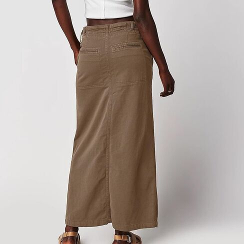 تنورة نسائية طويلة كاجوال من SUNNOW بتفاصيل بنجي، تنورة طويلة بفتحة أمامية مبالغ فيها مع جيوب in Kuwait