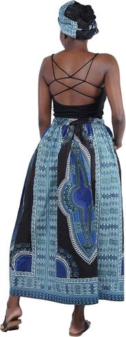 Women's Embossed Dashiki Print Long Maxi, Elastic Waist with Attached Belts & 2 Pockets, African Dashiki Skirt Afrocentric… in Saudi Arabia