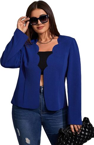 WDIRARA Women's Open Front Long Sleeve Scallop Trim Lightweight Blazer Jackets in Saudi Arabia