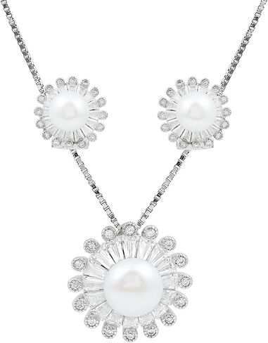 Freshwater Pearl Necklace and Earrings Set with Zircon, AAA Quality, Wedding Jewelry Set in Saudi Arabia
