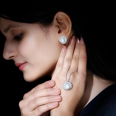 Freshwater Pearl Necklace and Earrings Set with Zircon, AAA Quality, Wedding Jewelry Set in Saudi Arabia