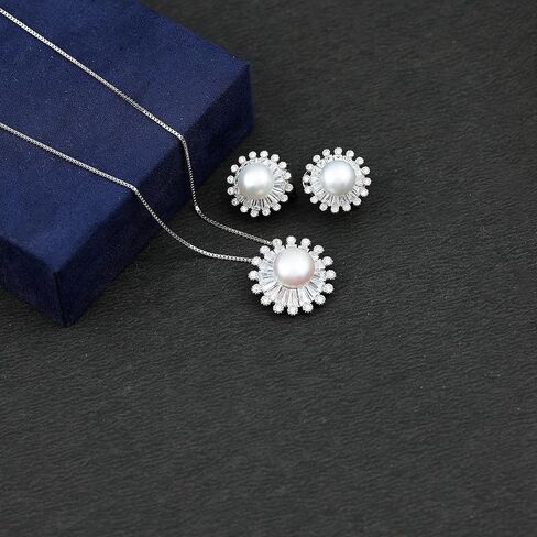 Freshwater Pearl Necklace and Earrings Set with Zircon, AAA Quality, Wedding Jewelry Set in Saudi Arabia