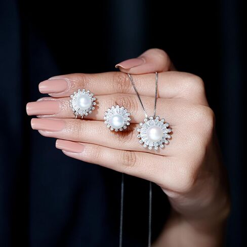 Freshwater Pearl Necklace and Earrings Set with Zircon, AAA Quality, Wedding Jewelry Set in Saudi Arabia