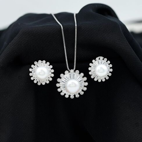 Freshwater Pearl Necklace and Earrings Set with Zircon, AAA Quality, Wedding Jewelry Set in Saudi Arabia