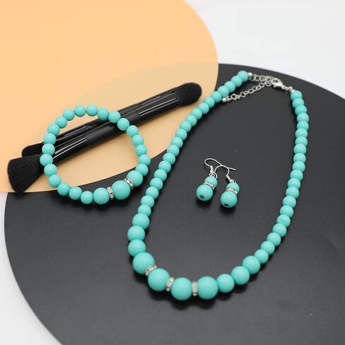 تقليد اللؤلؤ قلادة للنساء اللؤلؤ المختنق قلادة وأقراط مجموعة مجوهرات الزفاف الزفاف مكتنزة مطرز القلائد للنساء in Kuwait