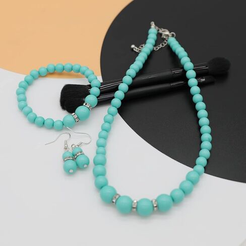 تقليد اللؤلؤ قلادة للنساء اللؤلؤ المختنق قلادة وأقراط مجموعة مجوهرات الزفاف الزفاف مكتنزة مطرز القلائد للنساء in Kuwait