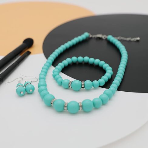 تقليد اللؤلؤ قلادة للنساء اللؤلؤ المختنق قلادة وأقراط مجموعة مجوهرات الزفاف الزفاف مكتنزة مطرز القلائد للنساء in Kuwait