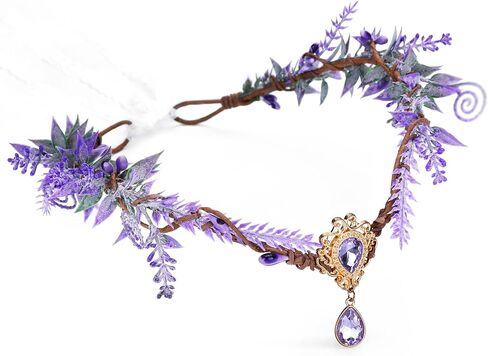 MOSTORY Woodland Fairy Flower Crown - Floral Elf Headpiece with Crystal V-shape Elven Tiara Wreath Boho Headband for Women Girl Renaissance Cosplay Halloween Christmas Party Wedding in Saudi Arabia