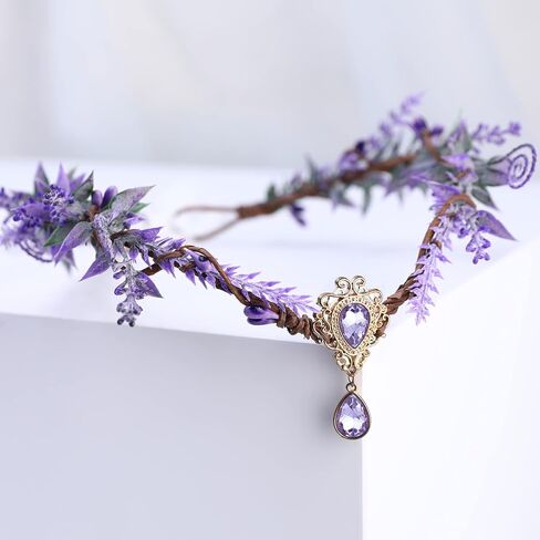 MOSTORY Woodland Fairy Flower Crown - Floral Elf Headpiece with Crystal V-shape Elven Tiara Wreath Boho Headband for Women Girl Renaissance Cosplay Halloween Christmas Party Wedding in Saudi Arabia
