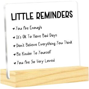 Little Reminders Desk Sign Inspirational Gifts for Women Mental Health Gifts for College Positive Daily Affirmations Gifts Cheer Up Gifts Home Office Dorm Decor Acrylic Sign 4 x 4 Inch