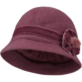 Women Bucket Cloche Hat Winter Crushable Bowler Hat Soft Rabbit Hair Party Hat Vintage Round Bell Hat for Church