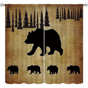 Bear Black Out Curtains for Home Decor,Animal Black Bear Rustic Cabin Wildlife Rod Pocket Thermal Insulated Drapes Darkening Window Curtain for Girls Boy Bedroom Living Room 55 x 63 Inch