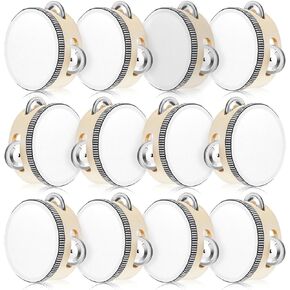 12 Pcs 4 Inch Wedding Tambourine Drum for Adults Hand Held Percussion Gift Wood Metal Jingles Musical Educational Drum Instrument for Church Wedding Party Games